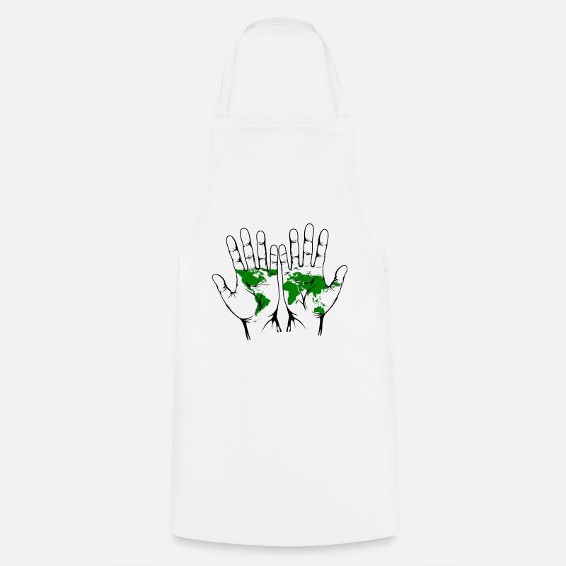 Mains avec carte du monde - Tablier de cuisine - blanc