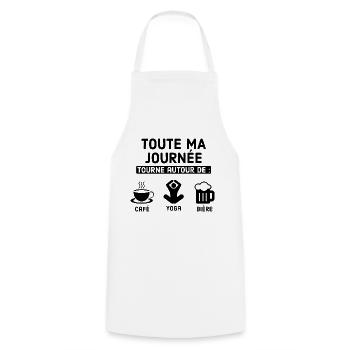 Café yoga bière - Tablier de cuisine - blanc - Devant - AI Model Male 185 dark (185cm)