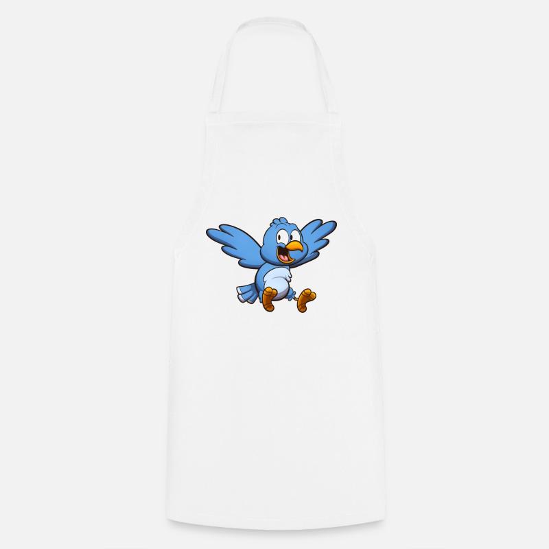 Cute Flying Blue Bird - Cooking Apron - white