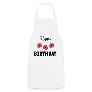 HAPPY BIRTHDAY. HAPPY BIRTHDAY. ANNIVERSARY. - Cooking Apron - white - Front - AI Model Male 185 dark (185cm)