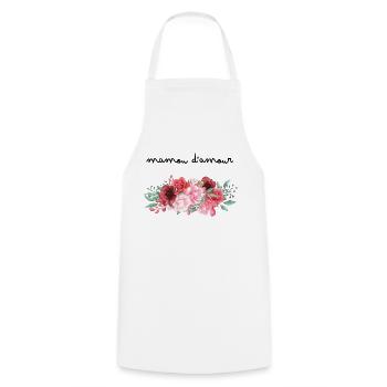 Mamou d’amour fleurs- idée cadeau mamie - Tablier de cuisine - blanc - Devant - AI Model Male 185 dark (185cm)