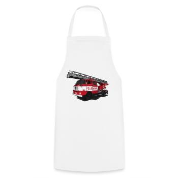 Feuerwehr // DDR // Illustration - Kochschürze - Weiß - Vorne - AI Model Male 185 dark (185cm)