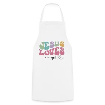Jésus t’aime - Tablier de cuisine - blanc - Devant - AI Model Male 185 dark (185cm)