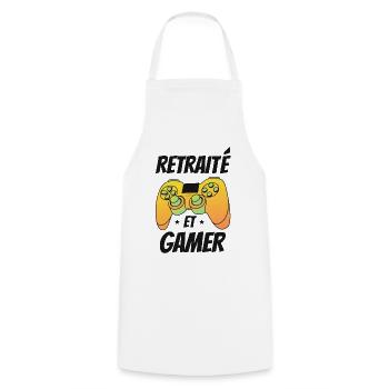 RETRAITÉ ET GAMER jeux vidéos gaming retraite V2 - Tablier de cuisine - blanc - Devant - AI Model Male 185 dark (185cm)