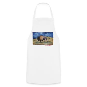 Bison - watercolor print - Cooking Apron - white - Front - AI Model Male 185 dark (185cm)