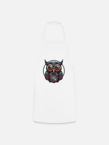 Dessin animé de style médiéval hibou, géométrique - Tablier de cuisine - blanc