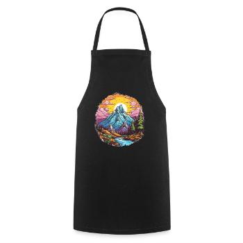 Colorful Mountain with River Cartoon Style - Cooking Apron - black - Front - AI Model Male 185 dark (185cm)