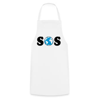 SOS – Earth Day / Klimawandel (B / 3C / SVG) - Kochschürze - Weiß - Vorne - AI Model Male 185 dark (185cm)