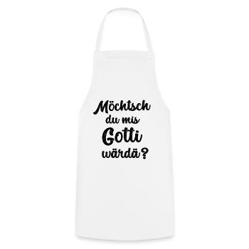 Möchtsch mis Gotti wärdä Patentante Schweiz Gotti - Kochschürze - Weiß - Vorne - AI Model Male 185 dark (185cm)