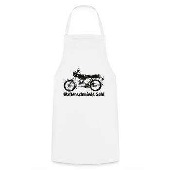 Simson S51 Waffenschmiede - Kochschürze - Weiß - Vorne - AI Model Male 185 dark (185cm)