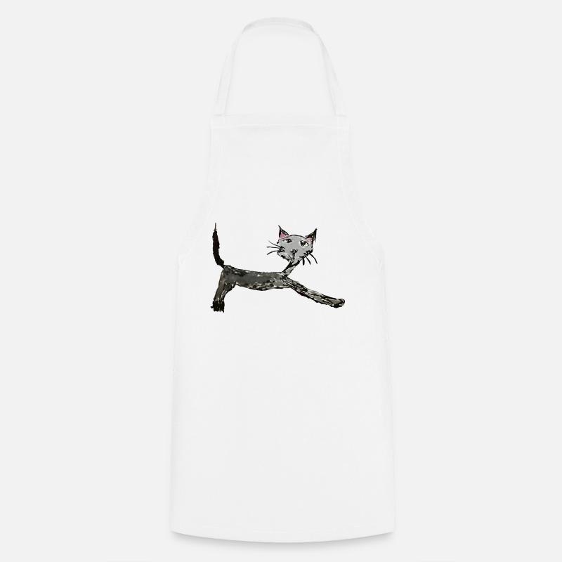 Funny cat, children's drawing, comic - Cooking Apron - white
