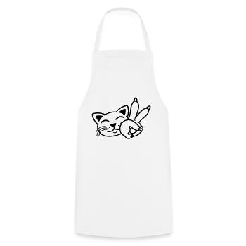Hand Signal Peace Cat Face - Cooking Apron - white - Front - AI Model Male 185 dark (185cm)