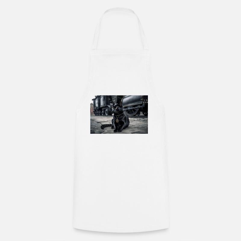 Noir chat 6 - Tablier de cuisine - blanc