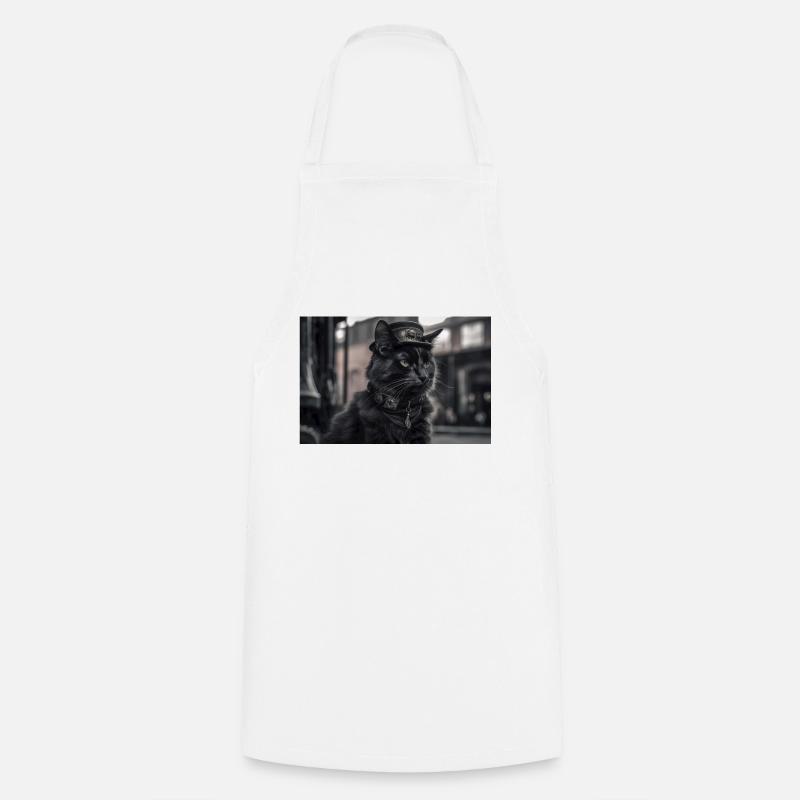 Chat noir3 - Tablier de cuisine - blanc