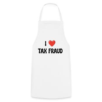 I LOVE TAX FRAUD - Cooking Apron - white - Front - AI Model Male 185 dark (185cm)
