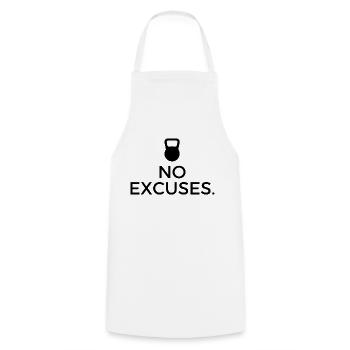 Fitness T Shirt: No Excuses / Gym with Kettlebell - Cooking Apron - white - Front - AI Model Male 185 dark (185cm)