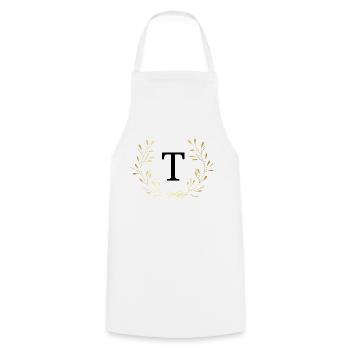 Lettre t couronne Floral doré - Tablier de cuisine - blanc - Devant - AI Model Male 185 dark (185cm)