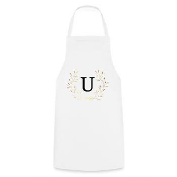 Buchstabe U Goldene Blumenkrone - Kochschürze - Weiß - Vorne - AI Model Male 185 dark (185cm)