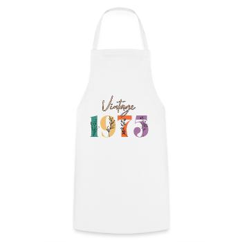 Vintage 1975 florale - Tablier de cuisine - blanc - Devant - AI Model Male 185 dark (185cm)