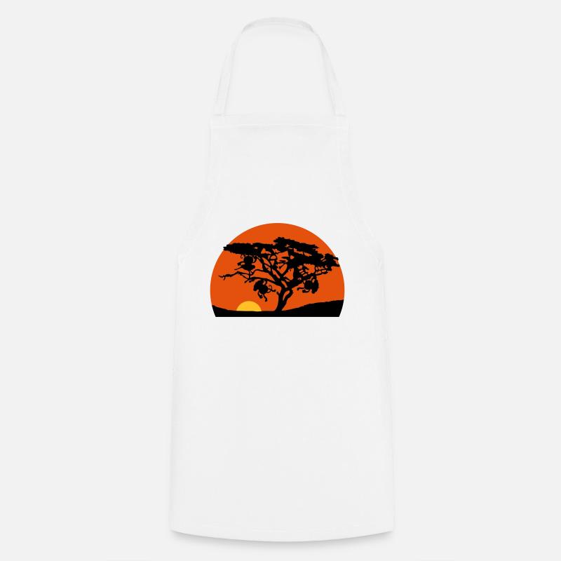 Singe du coucher du soleil de l'Afrique arbre - Tablier de cuisine - blanc