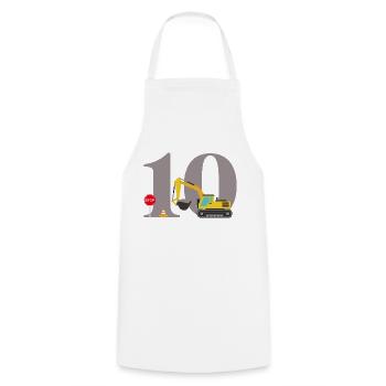 10th anniversary excavator - Cooking Apron - white - Front - AI Model Male 185 dark (185cm)