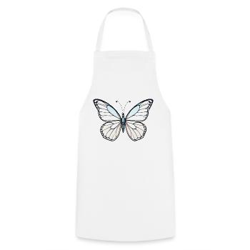 Detaillierter blauer Schmetterling in minimalistischem Design - Kochschürze - Weiß - Vorne - AI Model Male 185 dark (185cm)