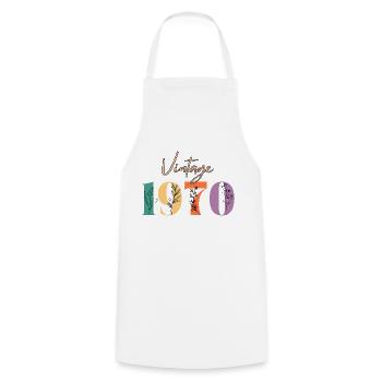 Vintage 1970 florale - Tablier de cuisine - blanc - Devant - AI Model Male 185 dark (185cm)