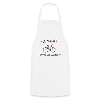 Le plaisir est entre les jambes - idée cadeau vélo - Tablier de cuisine - blanc - Devant - AI Model Male 185 dark (185cm)