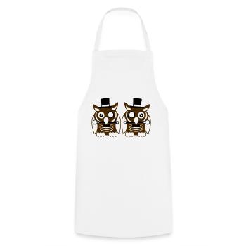 2 hiboux chapeau haut de forme monocle verres riches messieurs - Tablier de cuisine - blanc - Devant - AI Model Male 185 dark (185cm)