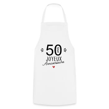 Joyeux anniv 50 ans - Tablier de cuisine - blanc - Devant - AI Model Male 185 dark (185cm)