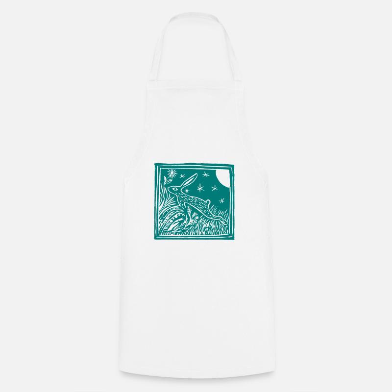 Linocut Hare Print - Cooking Apron - white