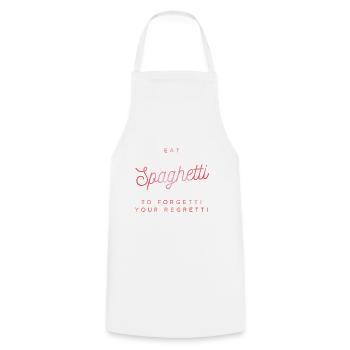 manger des spaghettis pour oublier vos regrettés - Tablier de cuisine - blanc - Devant - AI Model Male 185 dark (185cm)