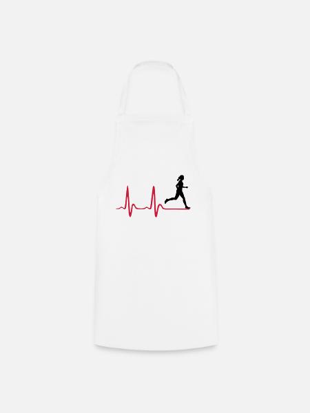 Running Woman, runner & heartbeat - Cooking Apron - white