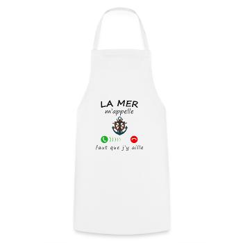 la mer m'appelle - Tablier de cuisine - blanc - Devant - AI Model Male 185 dark (185cm)