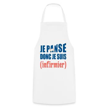 Je panse donc je suis infirmier t-shirt cadeau - Tablier de cuisine - blanc - Devant - AI Model Male 185 dark (185cm)