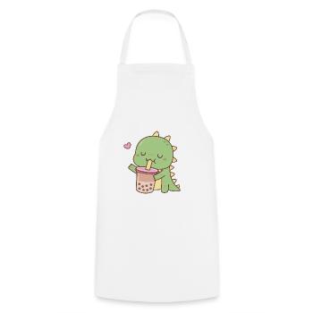 Thé mignon Dino Love Boba - Tablier de cuisine - blanc - Devant - AI Model Male 185 dark (185cm)