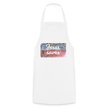 Jesus saves - Kochschürze - Weiß - Vorne - AI Model Male 185 dark (185cm)