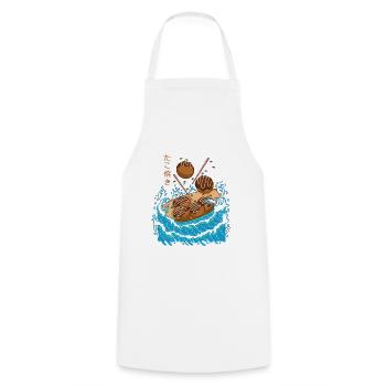 Takoyaki dans la vague - Tablier de cuisine - blanc - Devant - AI Model Male 185 dark (185cm)