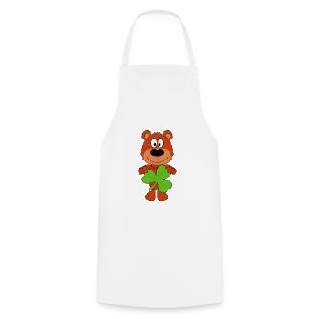 TEDDY - BÄR - TEDDYBÄR - KLEE - KLEEBLATT - Kochschürze - Weiß - Vorne - AI Model Male 185 dark (185cm)