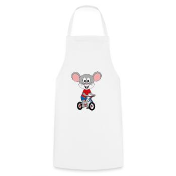 MAUS - FAHRRAD - TIER - KINDER - BABY - FUN - Kochschürze - Weiß - Vorne - AI Model Male 185 dark (185cm)