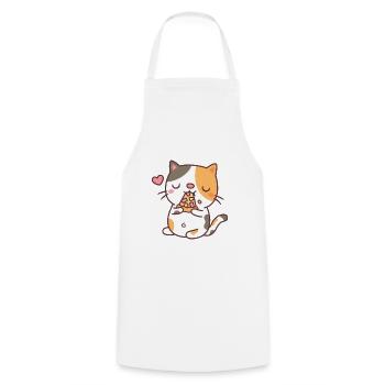 Cute Calico Cat Eating Pizza - Cooking Apron - white - Front - AI Model Male 185 dark (185cm)