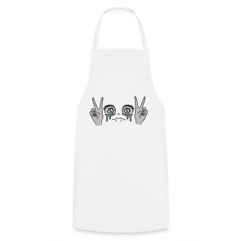 Female Victory Hand Signal Girl - Cooking Apron - white - Front - AI Model Male 185 dark (185cm)