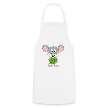 KLEEBLATT - GLÜCKSBRINGER - MAUS - TIER - BABY - Kochschürze - Weiß - Vorne - AI Model Male 185 dark (185cm)
