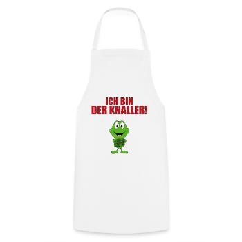 ICH BIN DER KNALLER! - FROSCH - KNALLFROSCH - Kochschürze - Weiß - Vorne - AI Model Male 185 dark (185cm)