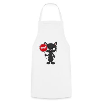 KATZE - KATER - STOP - TIER - TIERISCH - Kochschürze - Weiß - Vorne - AI Model Male 185 dark (185cm)