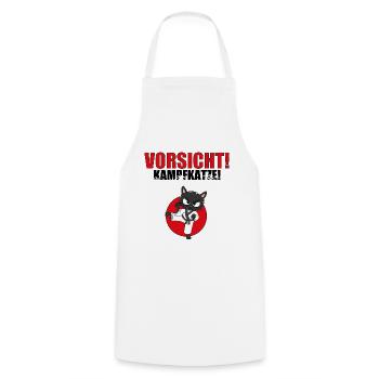 VORSICHT! KAMPFKATZE! - KARATE - JUDO - JAPAN - Kochschürze - Weiß - Vorne - AI Model Male 185 dark (185cm)