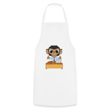 SCHIMPANSE - ARBEIT - AFFE - CHEF - MITARBEITER - Kochschürze - Weiß - Vorne - AI Model Male 185 dark (185cm)