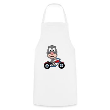 BIKER - MOTORRAD - MAULWURF - TIER - KIND - BABY - Kochschürze - Weiß - Vorne - AI Model Male 185 dark (185cm)