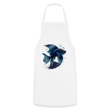Blauer Fisch - Kochschürze - Weiß - Vorne - AI Model Male 185 dark (185cm)