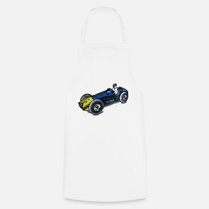 voiture de course jaune bleu - Tablier de cuisine - blanc
